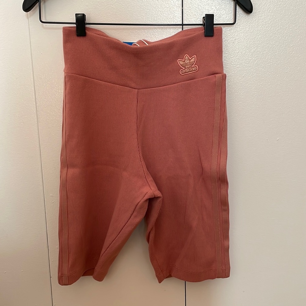 Adidas pink ribbed biker shorts